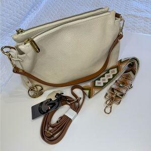 Valentina Cream Pebbled Leather Triple Compartment
